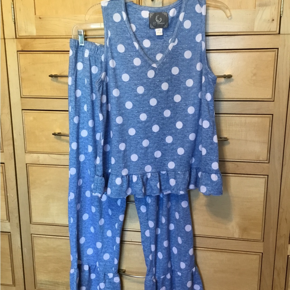 Pj Couture XS blue white polka dots Pajamas Stretchy soft comfy cute
